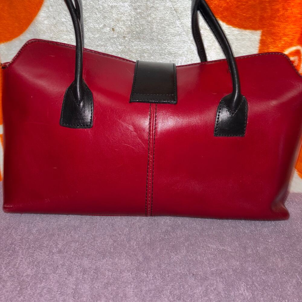 Vera Pelle Italian Leather Handbag – Red & Black Structured Satchel - Picture 4 of 12